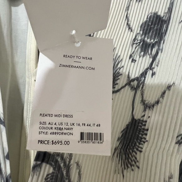 Zimmerman pleated midi dress US 12, AU size 4 - Picture 4 of 5